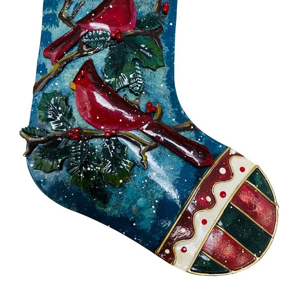 Vintage-Inspired Prima Creations Metal Christmas Stocking With Cardinal Design 1 - Picture 3 of 12